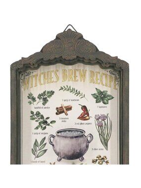 NWT 'Witches Brew Recipe' Halloween Sign Decoration Wicca Michaels Ashland Decor
